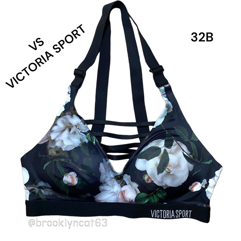 Victorias Secret Lightweight Sport Bra Floral Black 32B - Picture 5 of 10
